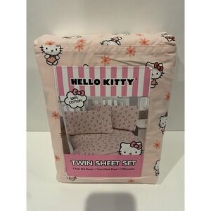NWT Hello Kitty Twin Sheet Set Pink Floral Daisy Jay Franco & Sons Bedding NEW